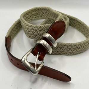 Leather Man Ltd. Mens Braided Woven Belt Tan Brown Leather Buckle Size 42